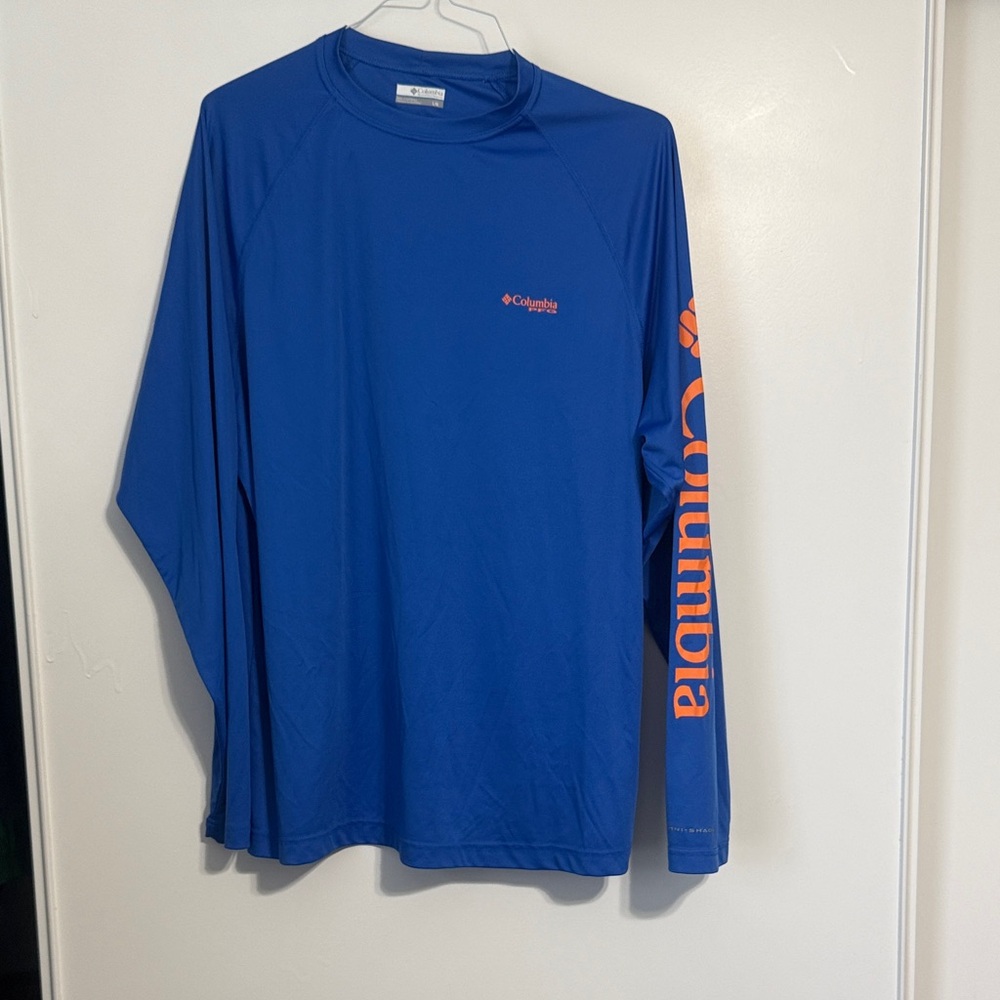 Columbia Men's Blue and Orange Long Sleeve Tee